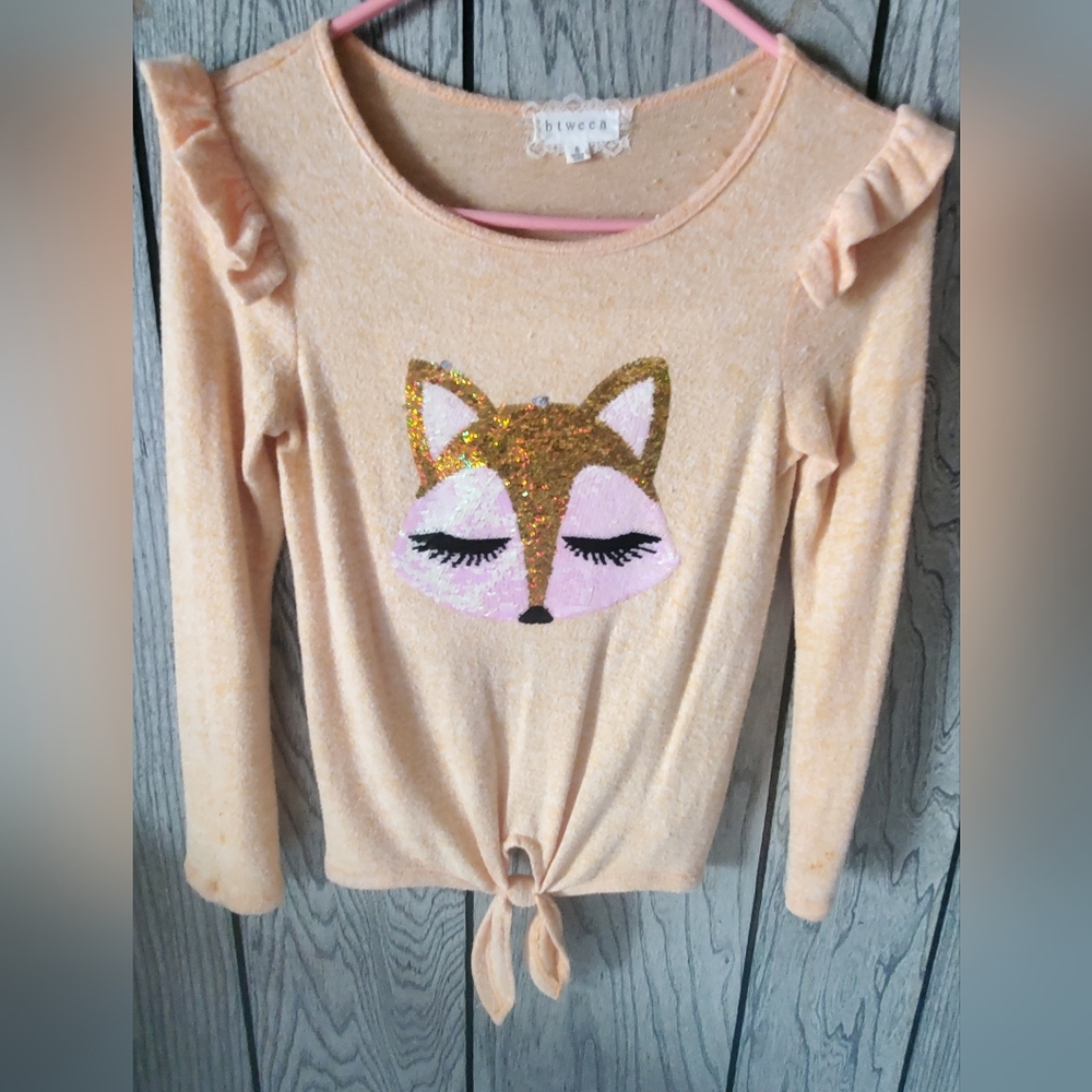 Btween Long Sleeves Fox Graphic Tie Top